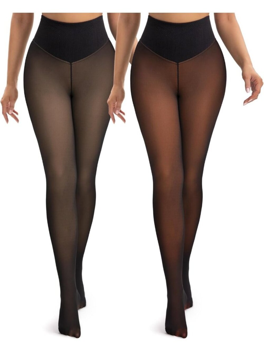 HONGTEYA 2PCS Fleece Lined Leggings Women Thermal Tights Fake Translucent